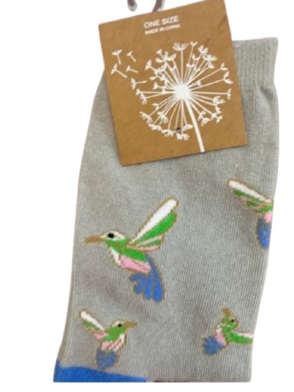 Gray Socks with Colorful Hummingbird Embroidery - Picture 1 of 5
